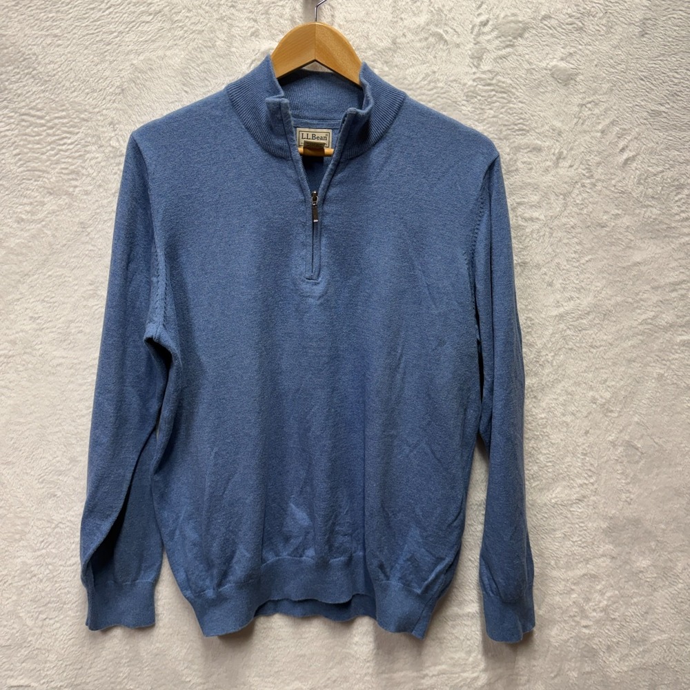 LL Bean Quarter Zip Cashmere Blend Sweater Mens Large Blue Mock Neck 275298